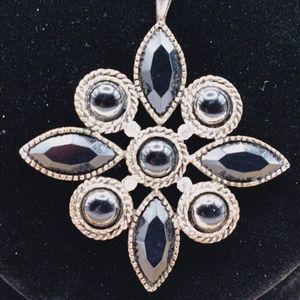 Vintage 1928 Brand Silver Toned Black and Clear Rhinestone Pendant Necklace